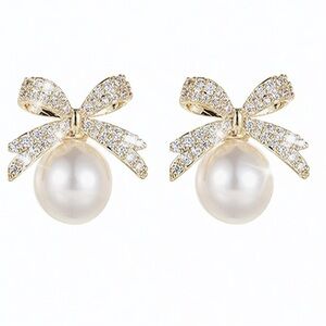 Chic Bow Earrings for Women Stocking Stuffers Pearl Bow Earrings jewelry NWT